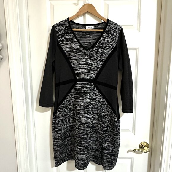 Calvin Klein Sweater Dress – Size XL – Gray & Black Knit - Picture 1 of 10